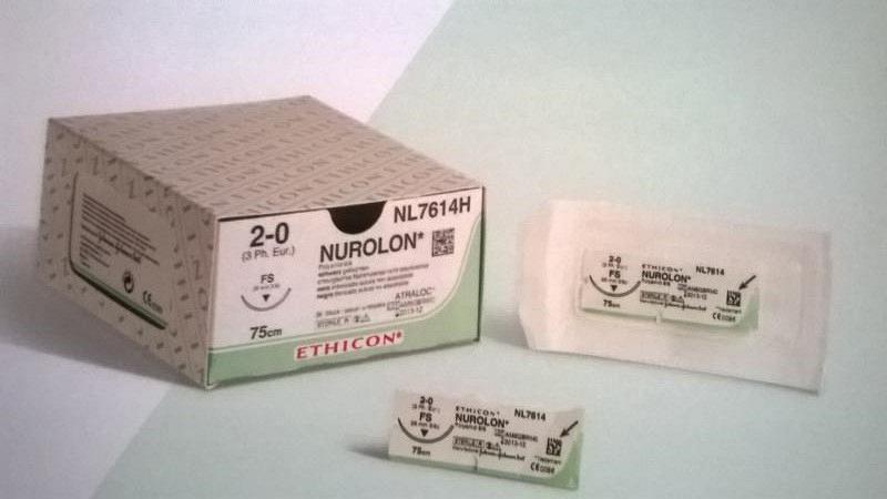 Материал шовный Нуролон 0, 10 х 75 см, черный ,код  W5224 ,игла  лигатура  Ethicon в упаковке  12