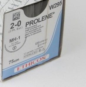 Материал шовный  Пролен 2/0, 75 см, синий ,код W295 , игла Кол. 30 мм, 1/2 ;упаковка 12 , фирма Ethicon
