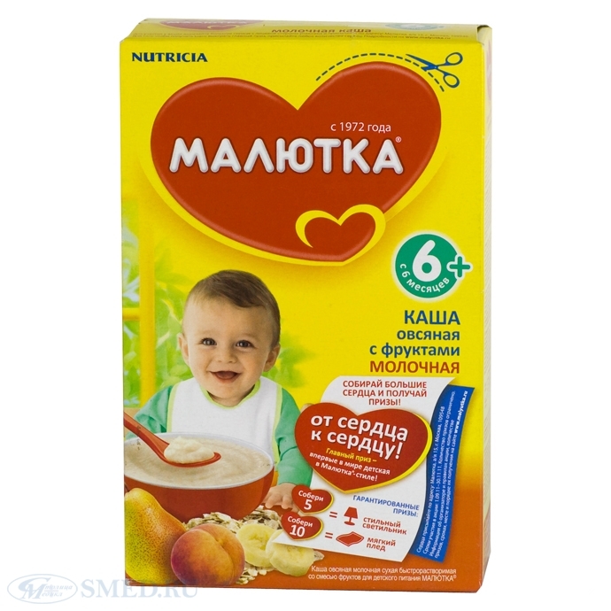 Каша МАЛЮТКА молочная овсяная с фруктами с 6 мес.250 г