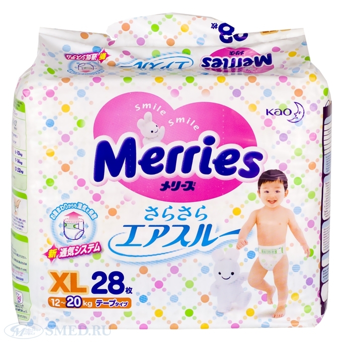 Подгузники MERRIES р.XL 12-20 кг уп. 28