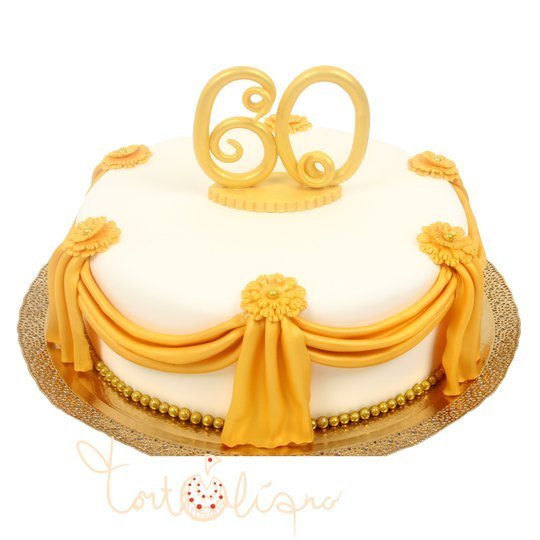 Праздничный торт на юбилей с золотыми украшениями №790