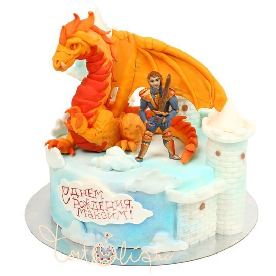 Праздничный торт с рыцарем и драконом №886