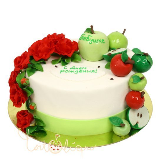 Праздничный торт с фруктами и цветами №878