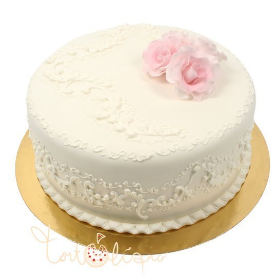 Свадебный торт белый с розовым цветком №571