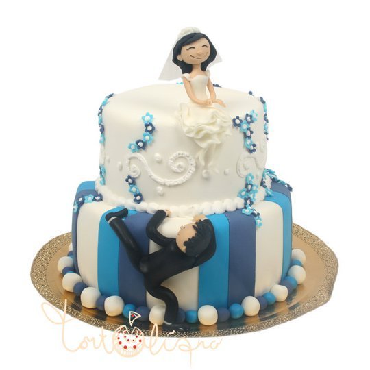 Свадебный торт карабкающийся к невесте жених №607