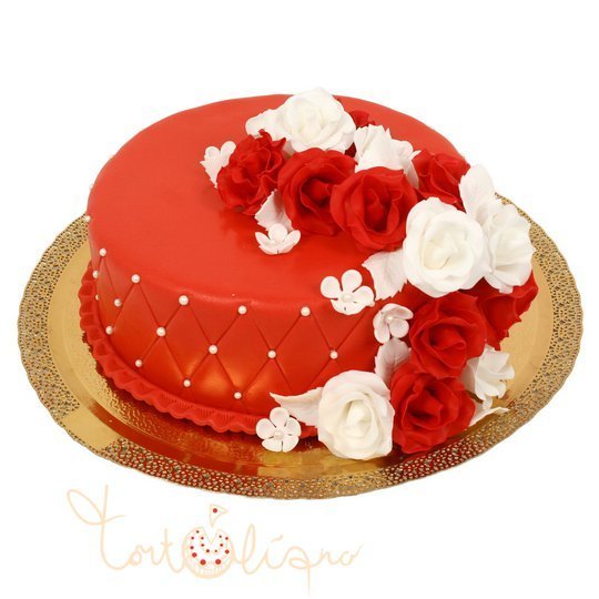 Свадебный торт красный с розами №625