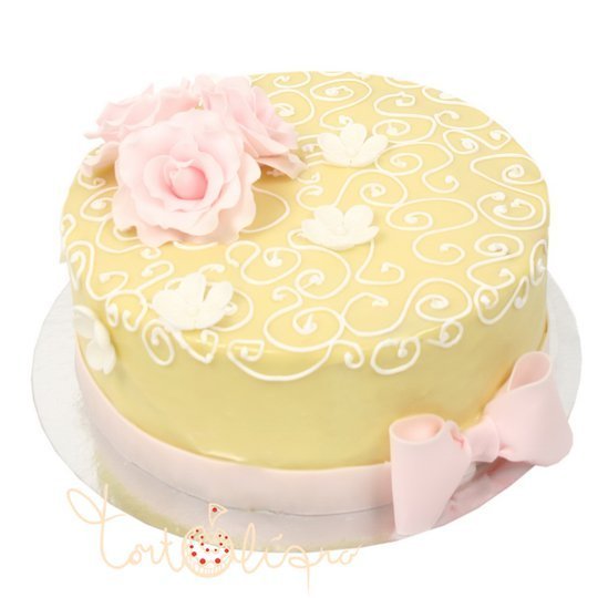 Свадебный торт кремовый с розовым бантом №663