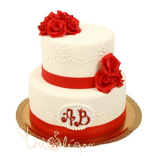 Свадебный торт красно-белый классический №596