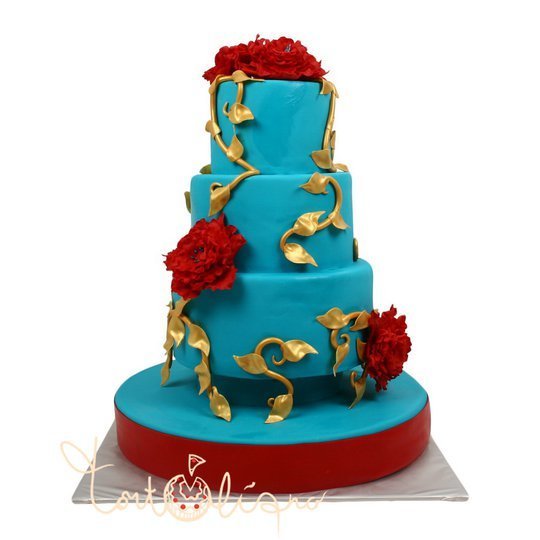 Свадебный торт насыщенно синий с красным №667
