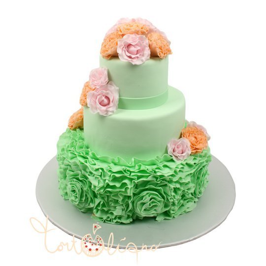 Свадебный торт омбре с цветами зеленый №585