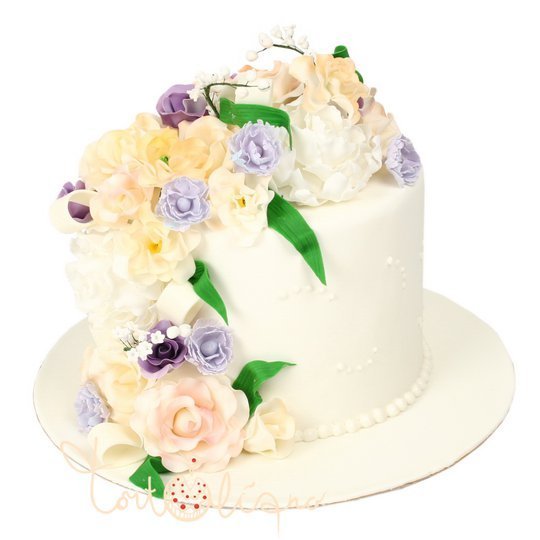 Свадебный торт небольшой с цветами №640