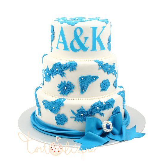 Свадебный торт с голубой лентой №537