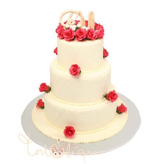 Свадебный торт с инициалами и цветами №584