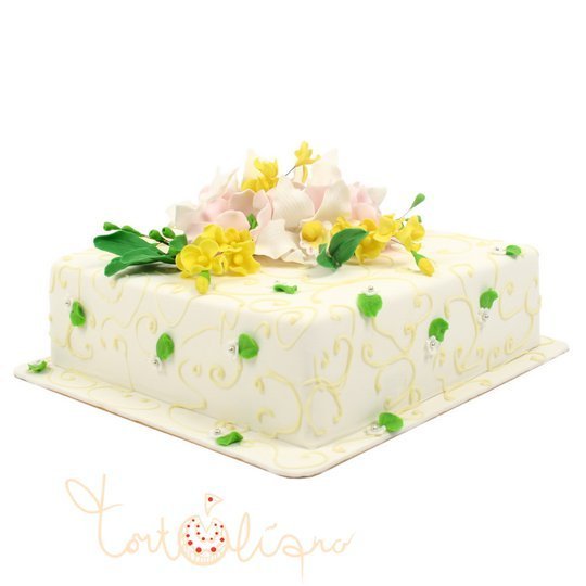 Свадебный торт квадратный с цветами №591