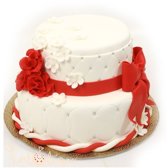 Свадебный торт с красной лентой №82