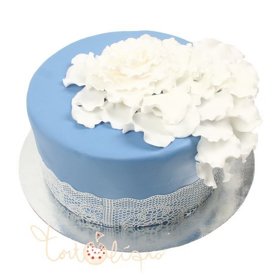 Свадебный торт синий с белыми цветами №523