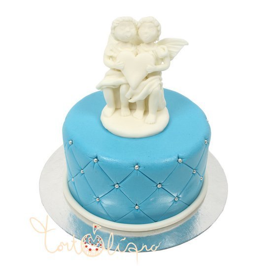 Свадебный торт голубой с ангелами №570
