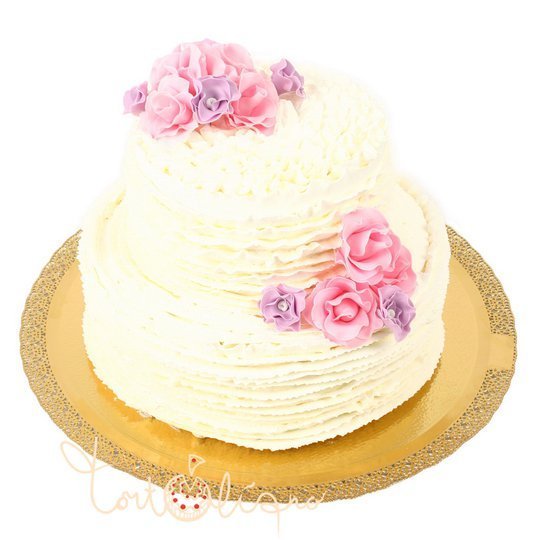 Свадебный торт с рюшами и цветами №624