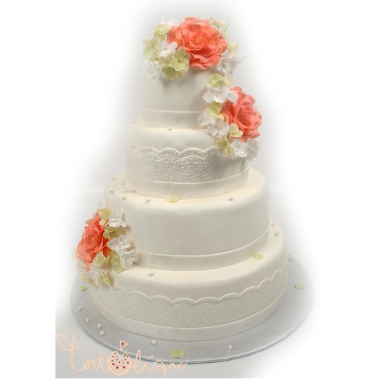 Свадебный торт с оранжевыми цветами №89