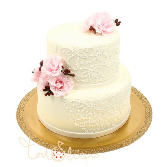 Свадебный торт белый с цветами №527