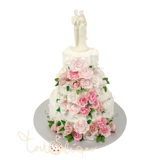 Свадебный торт со статуэткой жениха и невесты №517