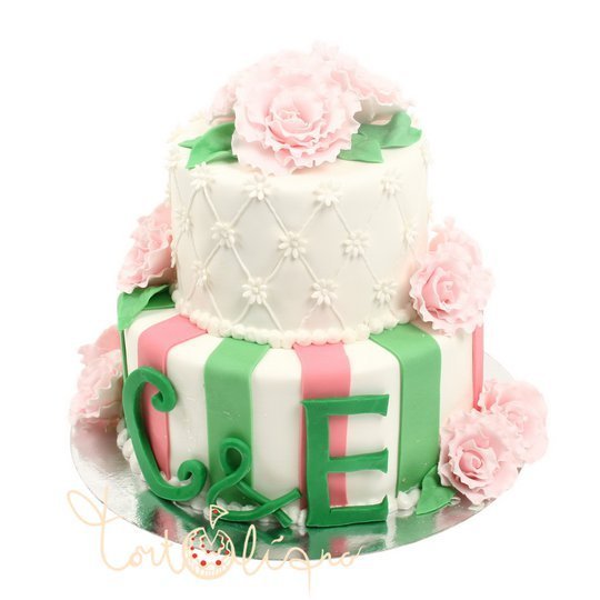 Свадебный торт розово-зеленый №603