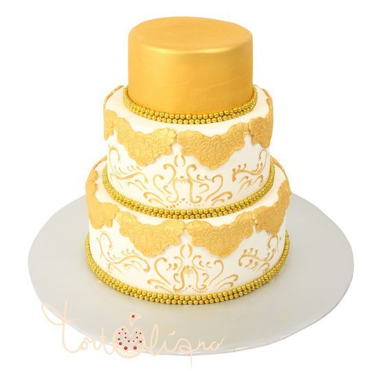 Свадебный торт золотой с узорами №652