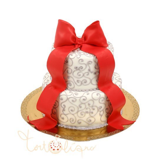 Свадебный торт с красным бантом №543