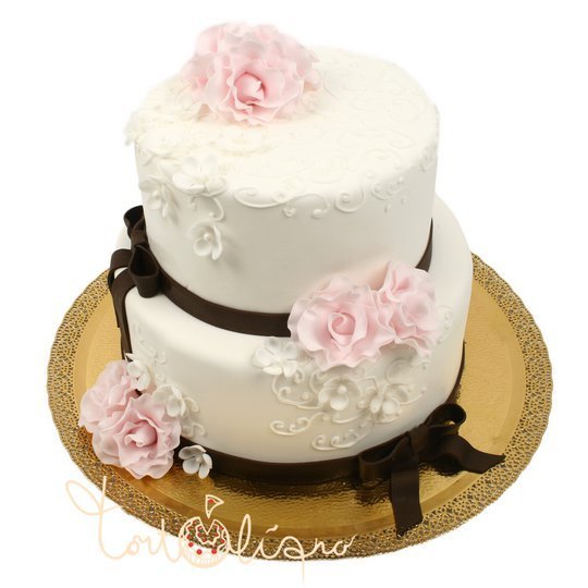 Свадебный торт классический с коричевыми бантами №606