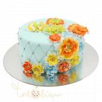 Свадебный торт голубой с цветочками №601