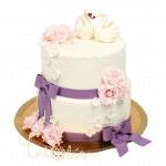 Свадебный торт два лебедя с фиолетовой лентой №676