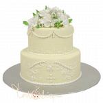 Свадебный торт кремовый с белыми цветами №646