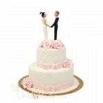Свадебный торт с фигурками и розовыми цветами №555
