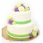 Свадебный торт с разноцветными цветами №107