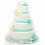 Свадебный торт с голубыми цветами №103