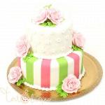 Свадебный торт с полосками и цветами №96