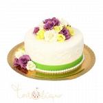 Свадебный торт с цветами и зеленой лентой №506
