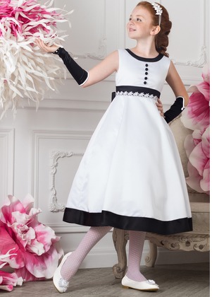 Бело-чёрный элегантный комплект для девочек Peritta. Платье, болеро и перчатки