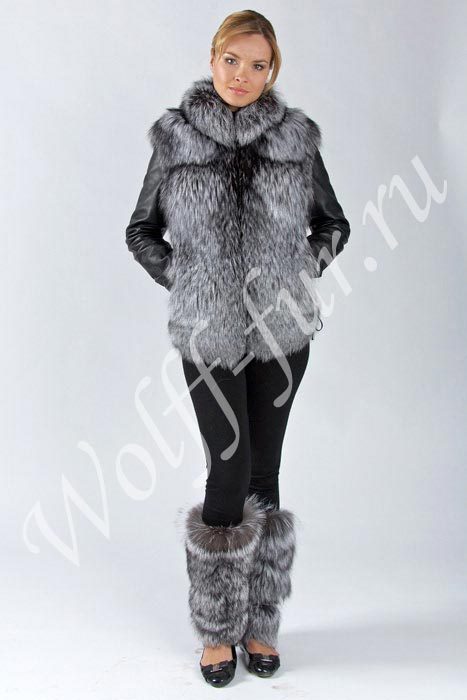Куртка меховая Wol'ff, лиса серебристо-черная, отделка кожа Арт.511