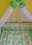 Комплект детского постельного белья ТМ «ASiK», 9 элементов, "Мишка с цветочками", зеленый, арт.172