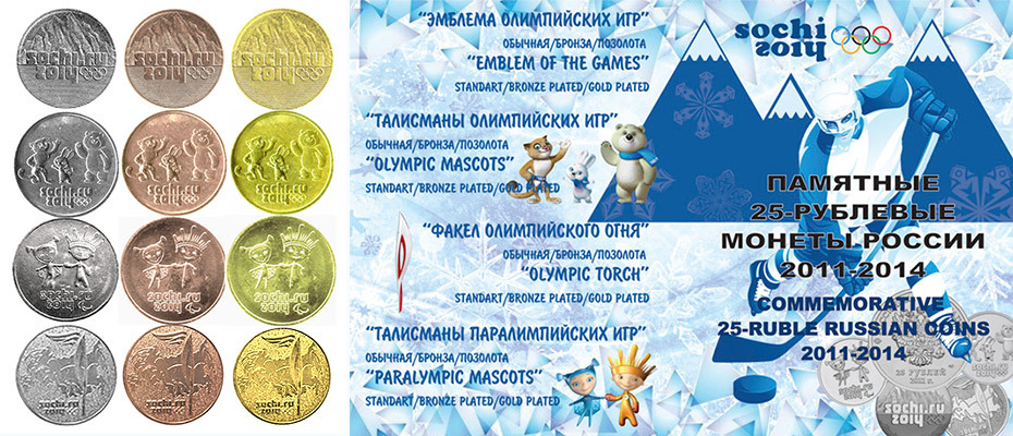 Коллекция монет Сочи-2014 (12 монет номиналом 25 рублей)