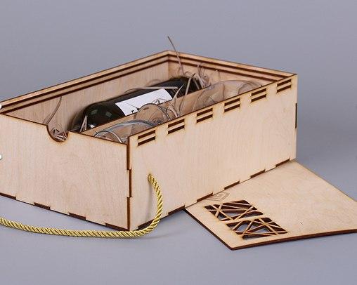 Коробка-пенал из фанеры для вина и двух бокалов