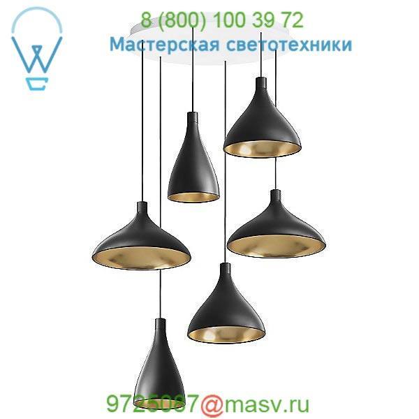 SWEL CHAN 1 MIX BLK/BRA Swell 3-Pendant Chandelier Pablo Designs, светильник