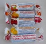 БАД "Кислота аскорбиновая" №10 с сахаром" (скрутка). 4-вкуса МИКС ( апельсин, клубн