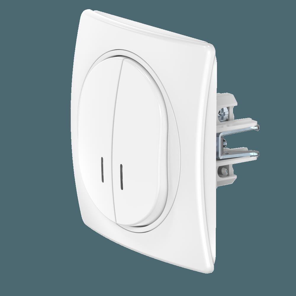 Двухклавишный встраиваемый выключатель CADUCEUS ALING EON с индикацией, 10АХ, 250В~