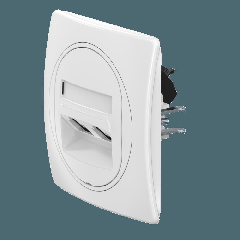 Встраиваемая двойная компьютерная розетка CADUCEUS ALING EON с модулями Keystone RJ45 8P8C, cat.5e,