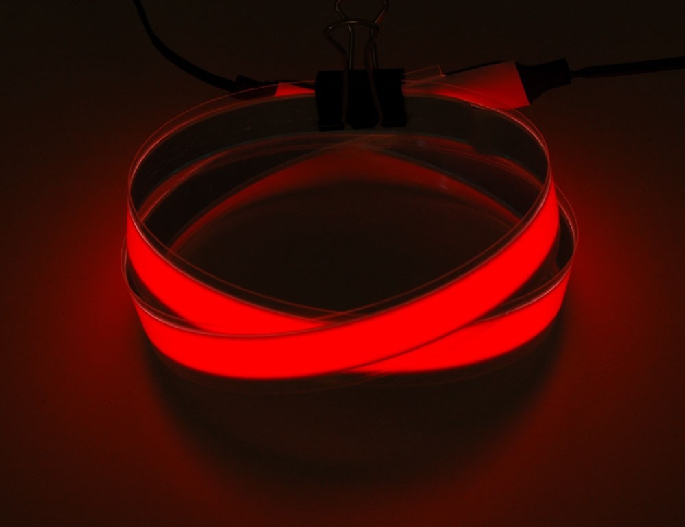 Лента электролюминесцентная 1 м, ширина 1,4 см, 0,5 см светящаяся часть с ламинацией красная