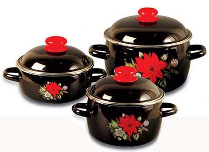 Набор посуды эмалированной Красный цветок арт.1с157