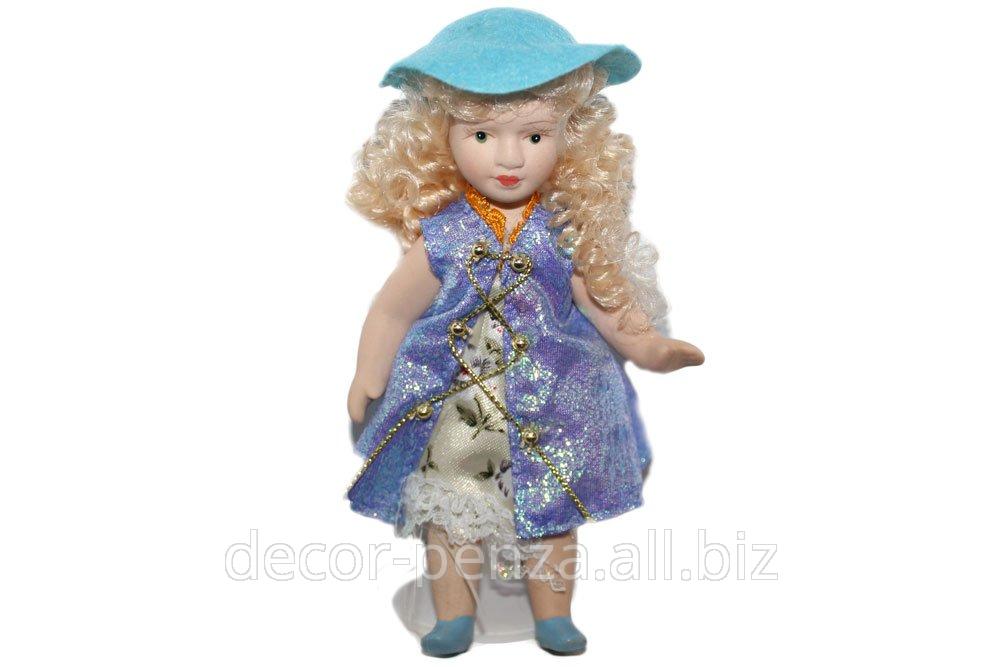 Кукла керамика Гуля в синем с блёстками платье 15 см 695932