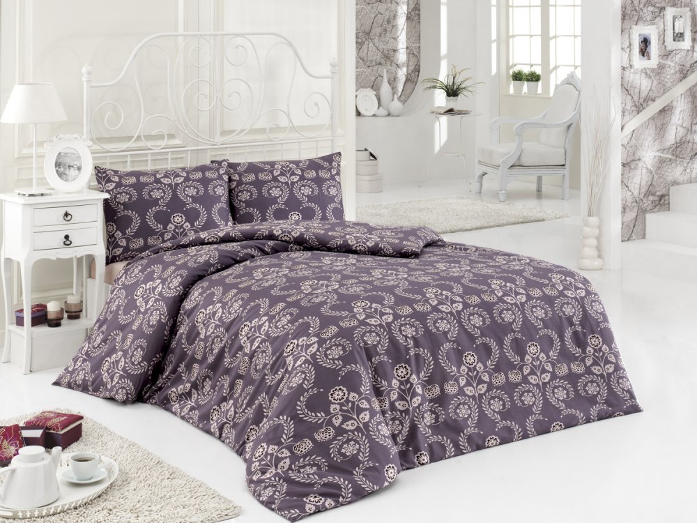 Комплект постельного белья Pera Серо-фиолетовый, сатин, 100% хлопок, сем